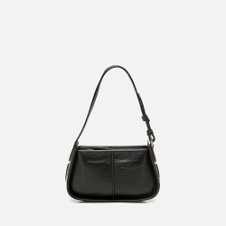 Women's Leather Black Mini Bag with Adjustable Strap - 6