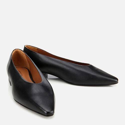 Women's Leather Black Soft Textured Ballet Flats - 2
