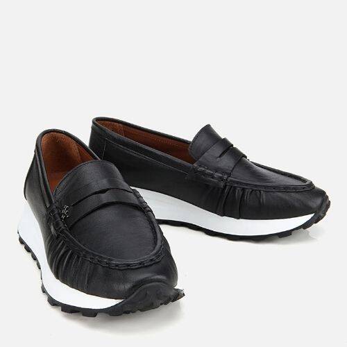 Women's Leather Black Soft Textured Casual Loafers - 2