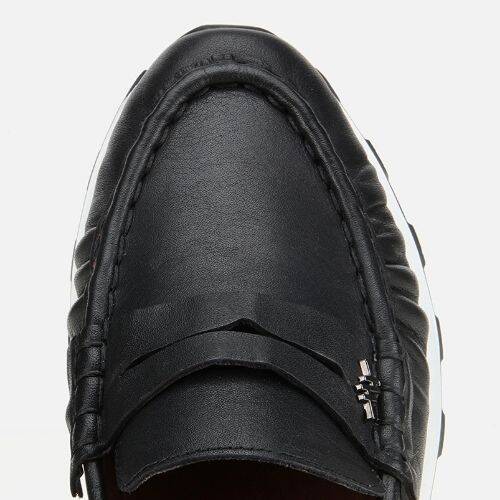 Women's Leather Black Soft Textured Casual Loafers - 5