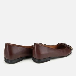 Women's Leather Brown Bow Detail Ballet Flats - 4