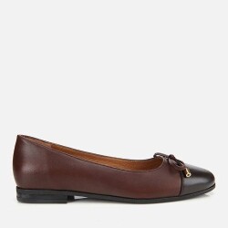 Women's Leather Brown Bow Detail Ballet Flats - Vip Shoes