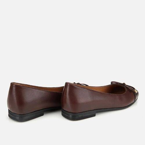 Women's Leather Brown Bow Detail Ballet Flats - 4