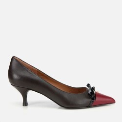Women's Leather Burgundy Bow Detail Thin Heel Stiletto - Luxury Shoes