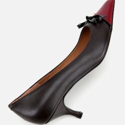 Women's Leather Burgundy Bow Detail Thin Heel Stiletto - 6
