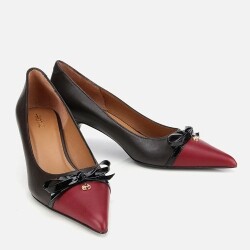 Women's Leather Burgundy Bow Detail Thin Heel Stiletto - 2