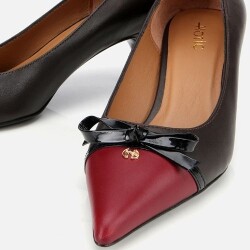 Women's Leather Burgundy Bow Detail Thin Heel Stiletto - 3