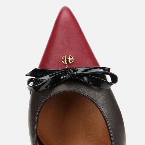 Women's Leather Burgundy Bow Detail Thin Heel Stiletto - 5
