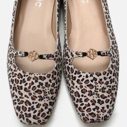 Women's Leather Mary Jane Leopard Print Ballet Flats - 5