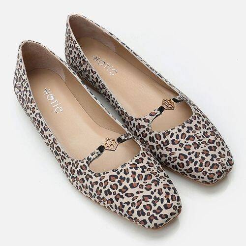 Women's Leather Mary Jane Leopard Print Ballet Flats - 2