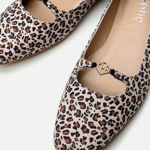 Women's Leather Mary Jane Leopard Print Ballet Flats - 3