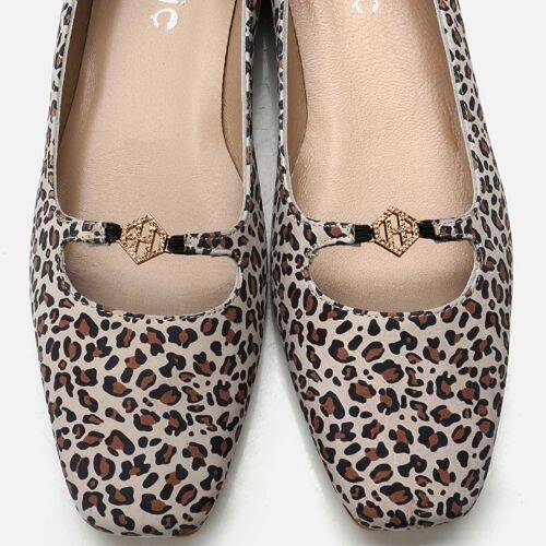 Women's Leather Mary Jane Leopard Print Ballet Flats - 5