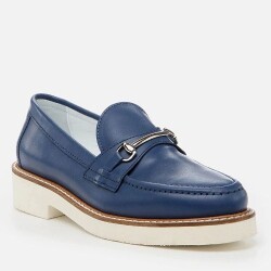 Women's Leather Navy Loafer - 2