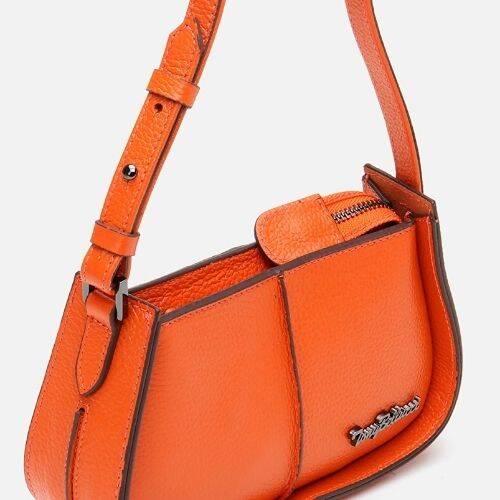 Women's Leather Orange Mini Bag with Adjustable Strap - 3
