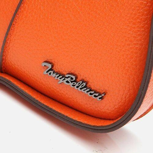 Women's Leather Orange Mini Bag with Adjustable Strap - 4