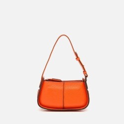 Women's Leather Orange Mini Bag with Adjustable Strap - 6