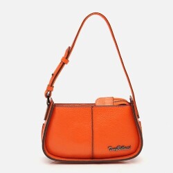 Women's Leather Orange Mini Bag with Adjustable Strap - Vip Bags