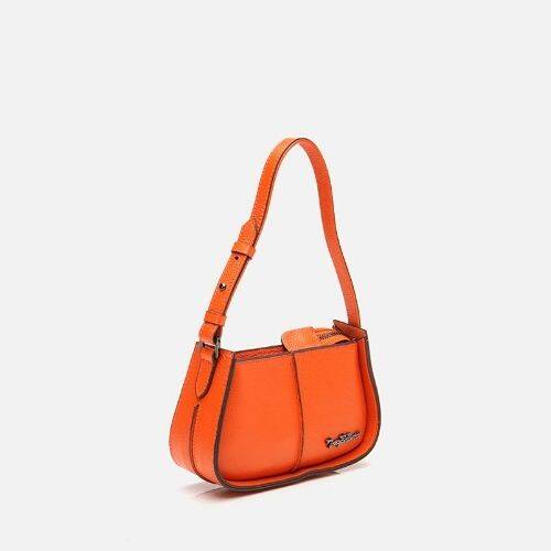 Women's Leather Orange Mini Bag with Adjustable Strap - 2