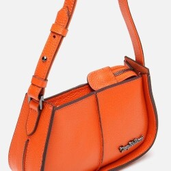 Women's Leather Orange Mini Bag with Adjustable Strap - 3
