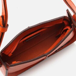 Women's Leather Orange Mini Bag with Adjustable Strap - 5