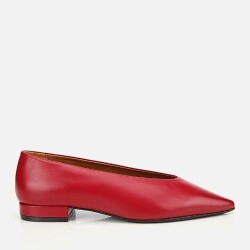 Women's Leather Red Soft Textured Ballet Flats - Luxury Shoes