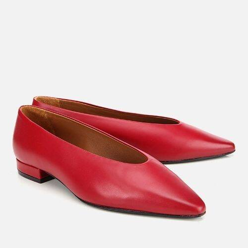 Women's Leather Red Soft Textured Ballet Flats - 2