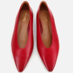 Women's Leather Red Soft Textured Ballet Flats - 5