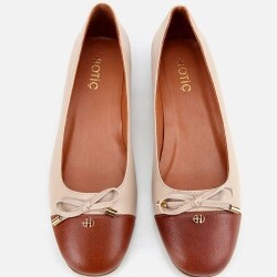 Women's Leather Tan Bow Detail Ballet Flats - 5