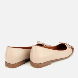 Women's Leather Tan Bow Detail Ballet Flats - 3