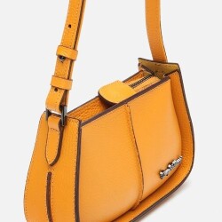 Women's Leather Yellow Mini Bag with Adjustable Strap - 3