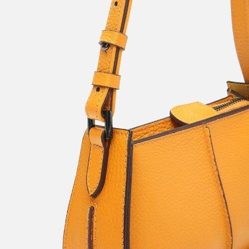 Women's Leather Yellow Mini Bag with Adjustable Strap - 4
