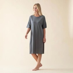 Women's Long Crew Neck Cotton Sacrale T-Shirt Dark Grey - 2