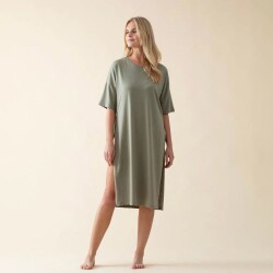 Women's Long Crew Neck Cotton Sacrale T-Shirt Green - Luxury Clothing