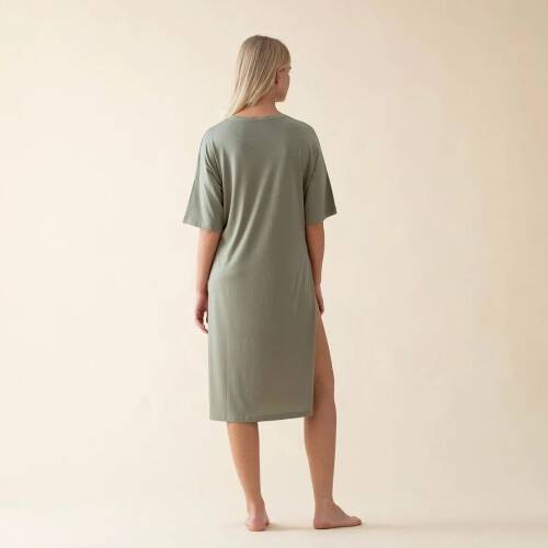 Women's Long Crew Neck Cotton Sacrale T-Shirt Green - 4