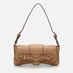 Women's Mink Asymmetric Crossbody Bag with Buckle Detail - Luxury Bag