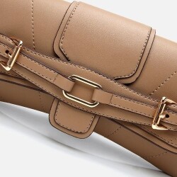 Women's Mink Asymmetric Crossbody Bag with Buckle Detail - 4