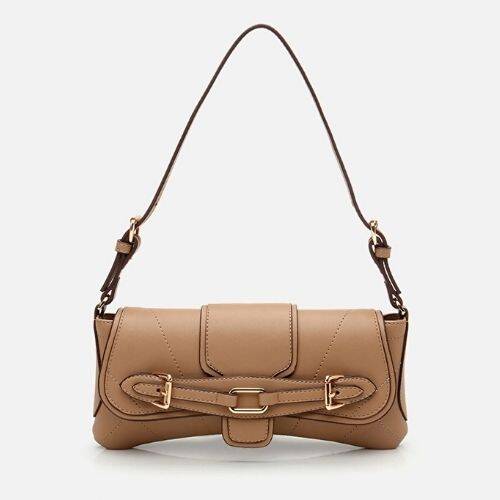 Women's Mink Asymmetric Crossbody Bag with Buckle Detail - 1