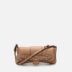 Women's Mink Asymmetric Crossbody Bag with Buckle Detail - 2