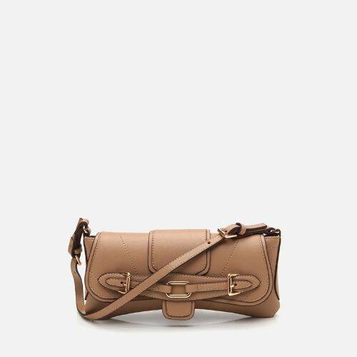 Women's Mink Asymmetric Crossbody Bag with Buckle Detail - 2