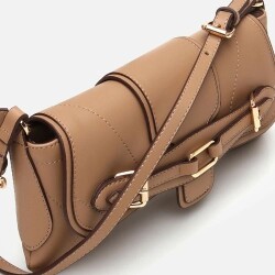 Women's Mink Asymmetric Crossbody Bag with Buckle Detail - 5