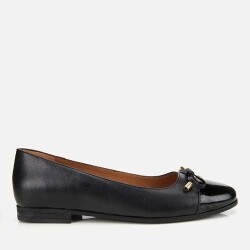 Women's Patent Leather Black Bow Detail Ballet Flats - Luxury Shoes
