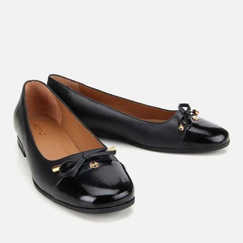 Women's Patent Leather Black Bow Detail Ballet Flats - 2