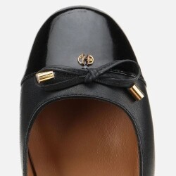 Women's Patent Leather Black Bow Detail Ballet Flats - 5