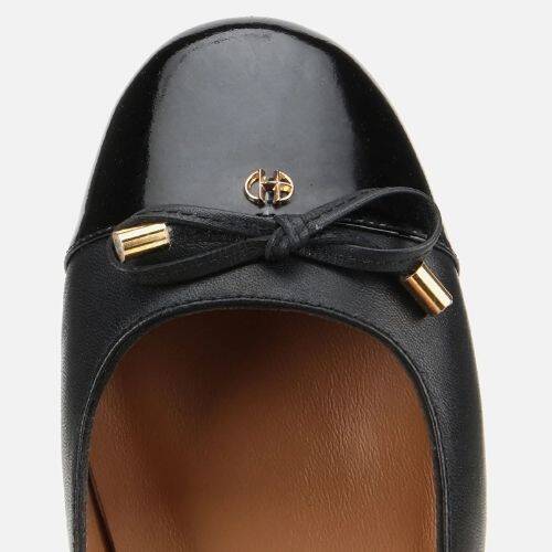 Women's Patent Leather Black Bow Detail Ballet Flats - 5