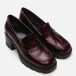 Women's Patent Leather Burgundy Classic Heel Loafer - 2