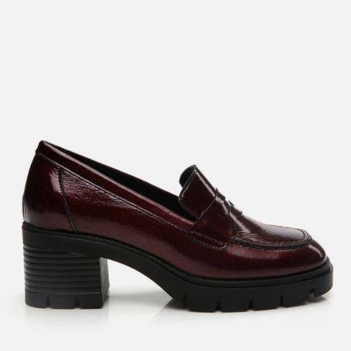 Women's Patent Leather Burgundy Classic Heel Loafer - 1