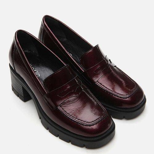 Women's Patent Leather Burgundy Classic Heel Loafer - 2