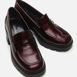 Women's Patent Leather Burgundy Classic Heel Loafer - 4
