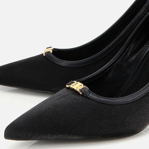 Women's Satin Black Gold Detail High Heel Stiletto - 3