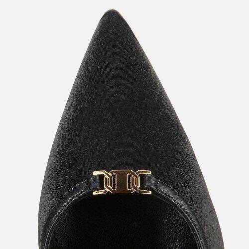 Women's Satin Black Gold Detail High Heel Stiletto - 5